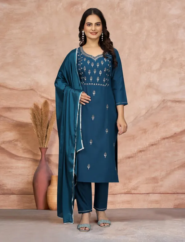 Royal__Cotton_Blend_Kurta_Set_with_Silver_Zari_Embroidery