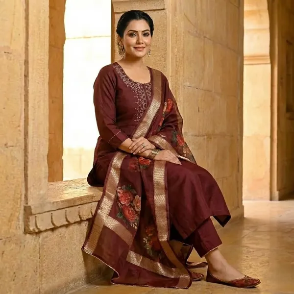 The_Royal_Bloom_Chocolate_Embroidered_Silk_Suit_Set_-_Deep_Burgundy_Silk_Suit_with_Heavy_Neck_Embroidery