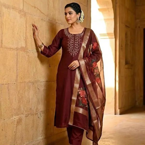 The_Royal_Bloom_Chocolate_Embroidered_Silk_Suit_Set_-_Deep_Burgundy_Silk_Suit_with_Heavy_Neck_Embroidery