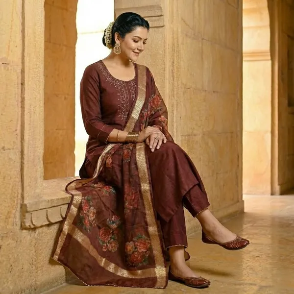 The_Royal_Bloom_Chocolate_Embroidered_Silk_Suit_Set_-_Deep_Burgundy_Silk_Suit_with_Heavy_Neck_Embroidery