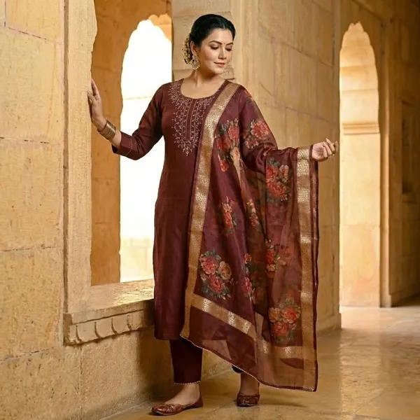 The_Royal_Bloom_Chocolate_Embroidered_Silk_Suit_Set_-_Deep_Burgundy_Silk_Suit_with_Heavy_Neck_Embroidery