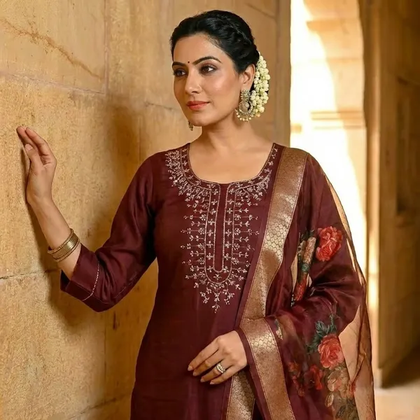 The_Royal_Bloom_Chocolate_Embroidered_Silk_Suit_Set_-_Deep_Burgundy_Silk_Suit_with_Heavy_Neck_Embroidery