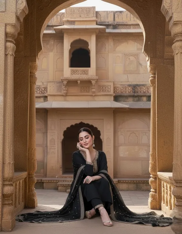 Elegant_Charcoal_Black_Silk_Blend_Embroidered_Kurta_Set