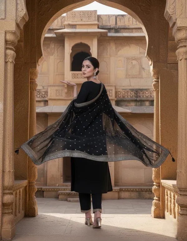Elegant_Charcoal_Black_Silk_Blend_Embroidered_Kurta_Set