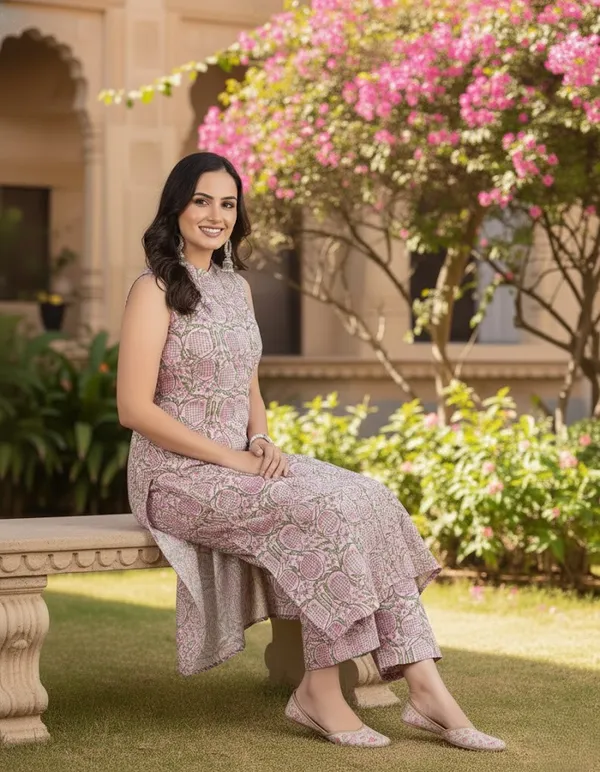 Chic_Pink_Floral_Cotton_Blend_Sleeveless_Kurta_Set