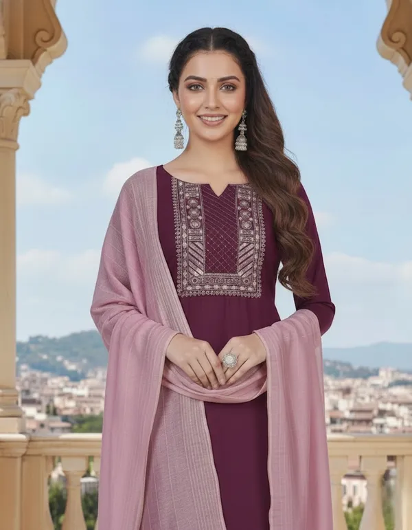 Solid_Purple_Neck_Cotton_Blend_Kurta,_Pant_&_Dupatta_Set