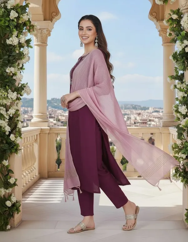 Solid_Purple_Neck_Cotton_Blend_Kurta,_Pant_&_Dupatta_Set