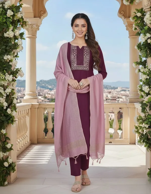 Solid_Purple_Neck_Cotton_Blend_Kurta,_Pant_&_Dupatta_Set