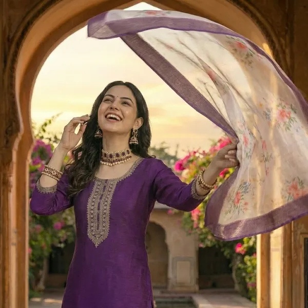 Women's_Solid_Purple_Embroidered_Kurta_Set_with_Floral_Organza_Dupatta