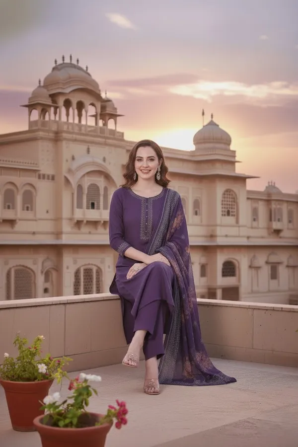 Stylish_Lavendor_Geometric_Print_Silk_Blend_Kurta_Set