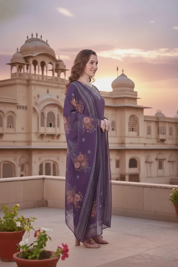 Stylish_Lavendor_Geometric_Print_Silk_Blend_Kurta_Set