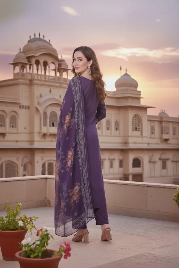 Stylish_Lavendor_Geometric_Print_Silk_Blend_Kurta_Set