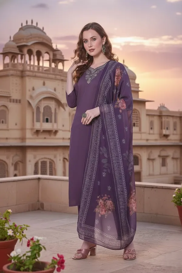Stylish_Lavendor_Geometric_Print_Silk_Blend_Kurta_Set