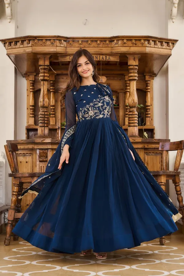 Midnight_Azure_Georgette_Anarkali_Set_with_Intricate_Silver_Floral_Embroidery_and_Fringed_Dupatta