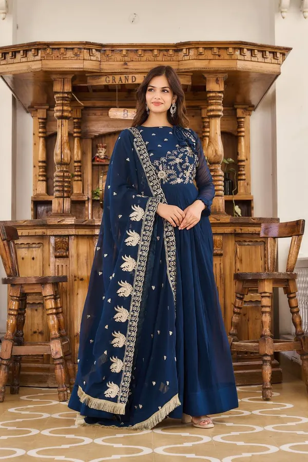 Midnight_Azure_Georgette_Anarkali_Set_with_Intricate_Silver_Floral_Embroidery_and_Fringed_Dupatta