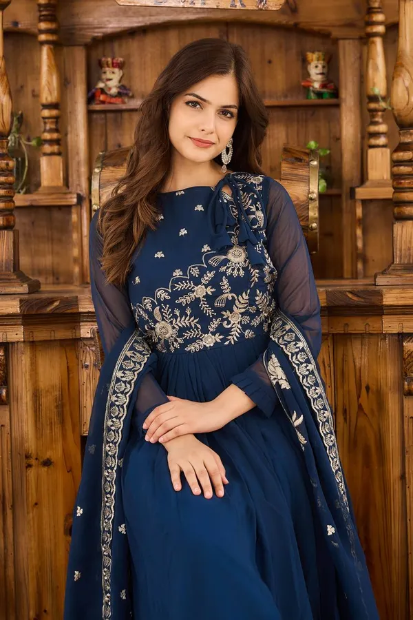 Midnight_Azure_Georgette_Anarkali_Set_with_Intricate_Silver_Floral_Embroidery_and_Fringed_Dupatta