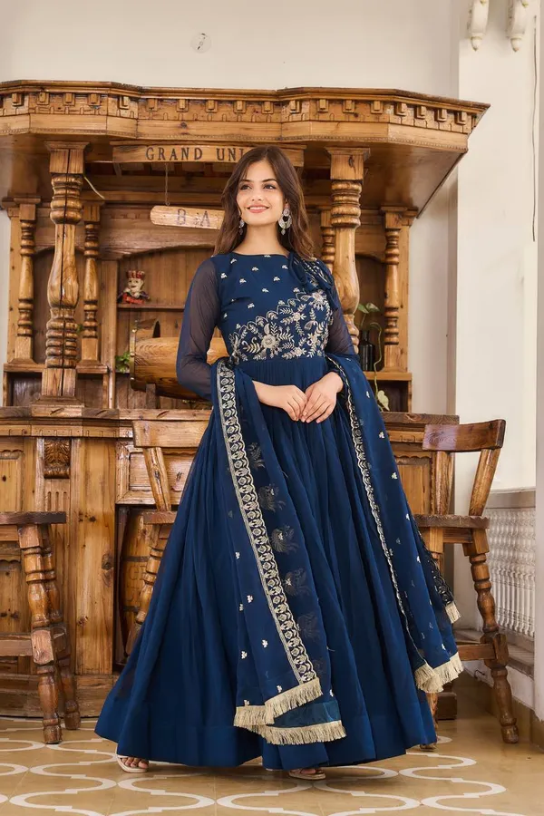 Midnight_Azure_Georgette_Anarkali_Set_with_Intricate_Silver_Floral_Embroidery_and_Fringed_Dupatta