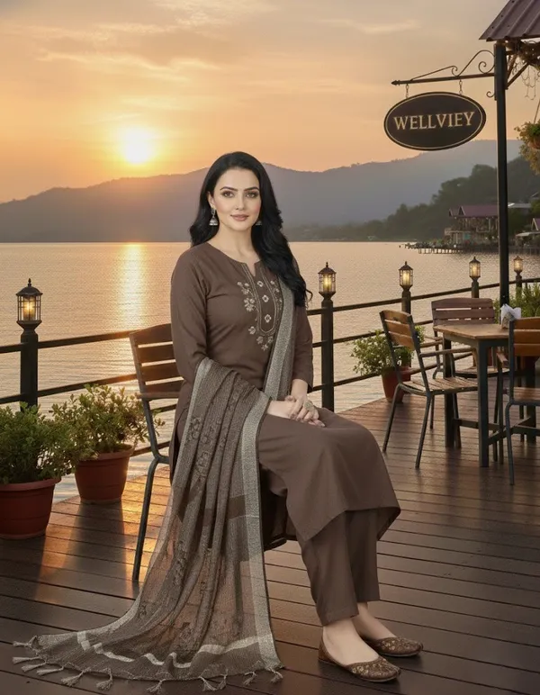 Brown_Cotton_Kurta_Set_with_Mirror_Work_&_Dupatta
