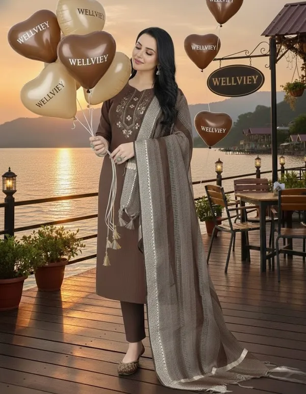 Brown_Cotton_Kurta_Set_with_Mirror_Work_&_Dupatta