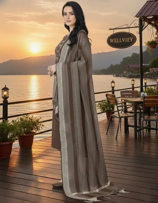 Brown_Cotton_Kurta_Set_with_Mirror_Work_&_Dupatta