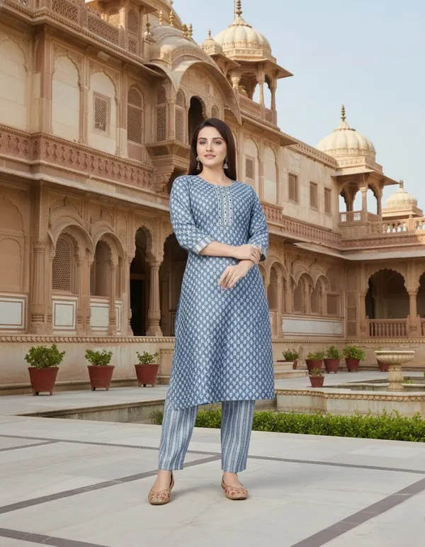 Stylish_Blue_Cotton_Kurta_&_Plazo_Pant_(Fully_Stiched)