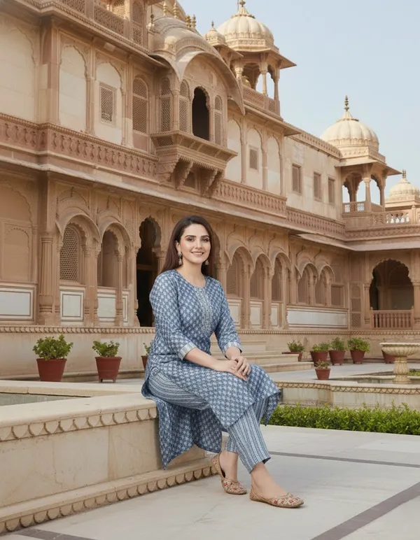 Stylish_Blue_Cotton_Kurta_&_Plazo_Pant_(Fully_Stiched)