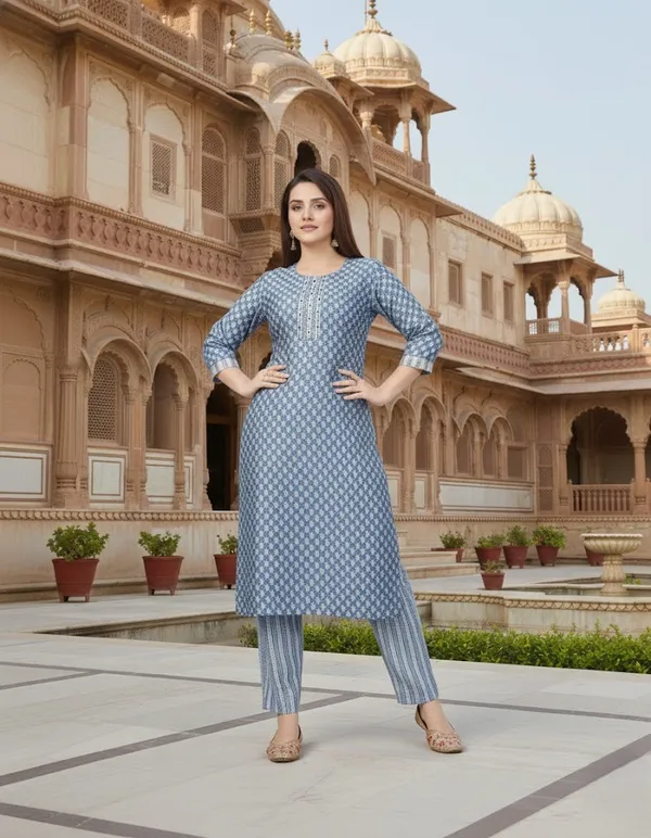 Stylish_Blue_Cotton_Kurta_&_Plazo_Pant_(Fully_Stiched)