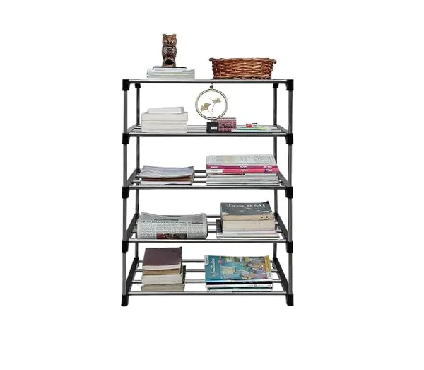 Black_Shoe_Rack_5_Tier_Shoe_Rack_With_Shelf,_Folding_Stand_Storage_For_Bedroom,_Living_Room,_Entryway,_Footwear_Organizer_For_Home,_Multipurpose_Stand_With_5_Layer