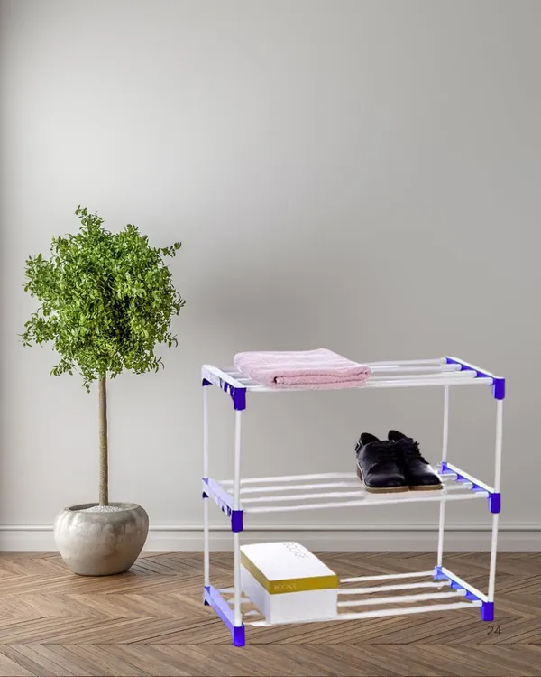 White_&_Blue_Shoe_Rack_For_Home_|_3_Tier_Plastic_Shoe_Stand__For_Bedroom,_Entryway,_Hallway_Furniture