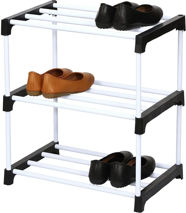 White_&_Black_Shoe_Rack_For_Home_3_Tier_Plastic_Shoe_Stand_Multipurpose_Foldable_&_Stackable_Shoe_Storage_Organizer_Lightweight_Durable_Shoes_Rack_For_Bedroom,_Entryway,_Hallway_Furniture