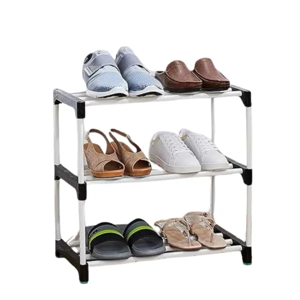 White_&_Black_Shoe_Rack_For_Home_3_Tier_Plastic_Shoe_Stand_Multipurpose_Foldable_&_Stackable_Shoe_Storage_Organizer_Lightweight_Durable_Shoes_Rack_For_Bedroom,_Entryway,_Hallway_Furniture