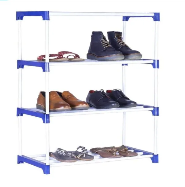 White_&_Blue_Shoe_Rack_4_Tier_Shoe_Rack_With_Shelf,_Folding_Shoe_Rack_For_Bedroom,_Living_Room,_Entryway,_,_Footwear_Stand_For_Home,_Shoe_Rack_Plastic_With_Only_4_Layer