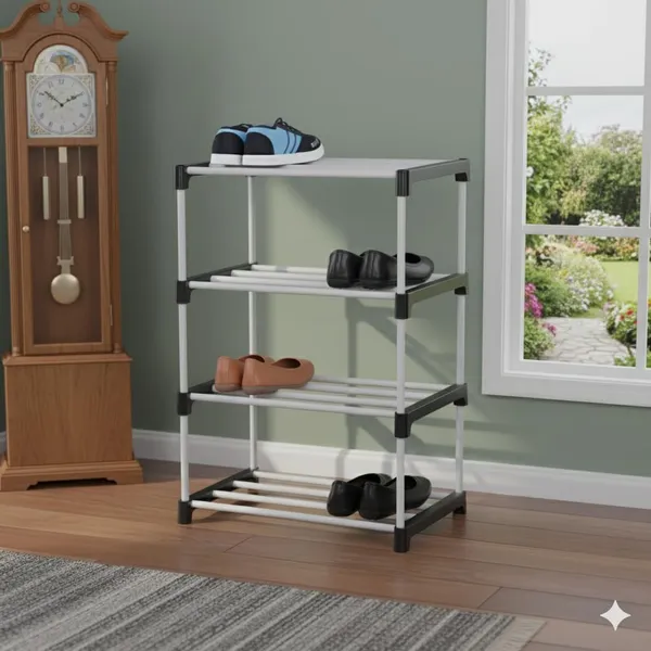 White_&_Black_Shoes_Rack_4_Tier_Shoe_Rack_With_Shelf,_Folding_Shoe_Rack_For_Bedroom,_Living_Room,_Entryway,_,_Shoerack,_Footwear_Stand_For_Home,_Shoe_Rack_Plastic,_Shoes_Rack_With_4_Layer