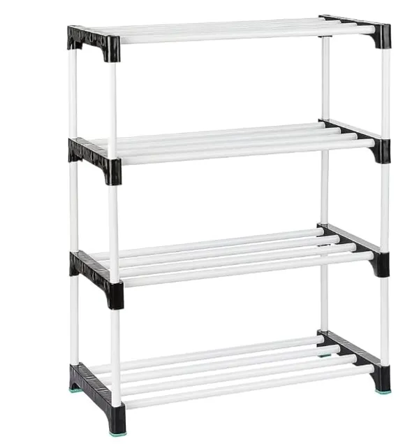 White_&_Black_Shoes_Rack_4_Tier_Shoe_Rack_With_Shelf,_Folding_Shoe_Rack_For_Bedroom,_Living_Room,_Entryway,_,_Shoerack,_Footwear_Stand_For_Home,_Shoe_Rack_Plastic,_Shoes_Rack_With_4_Layer