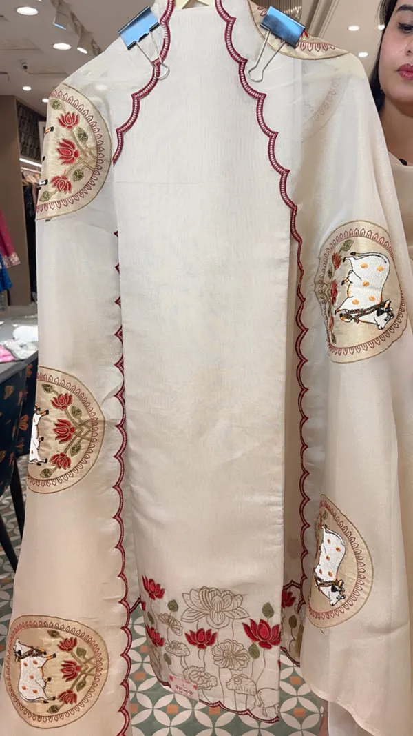 Beige_Tissue_Organza_Pichwai-Inspired_Unstitched_Suit_Set