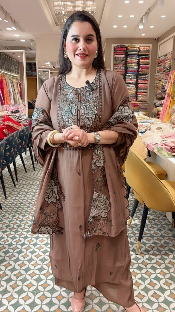 Chikoo_Cotton_Chinon_Straight_Suit_Set