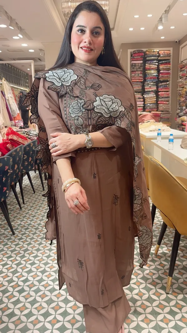 Chikoo_Cotton_Chinon_Straight_Suit_Set