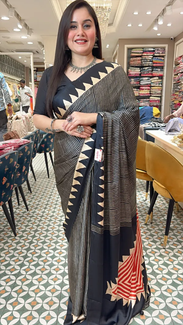 Black_Ajrakh_Gaji_Satin_Crepe_Saree_With_Stripes_|_Unstitched_Blouse_Piece