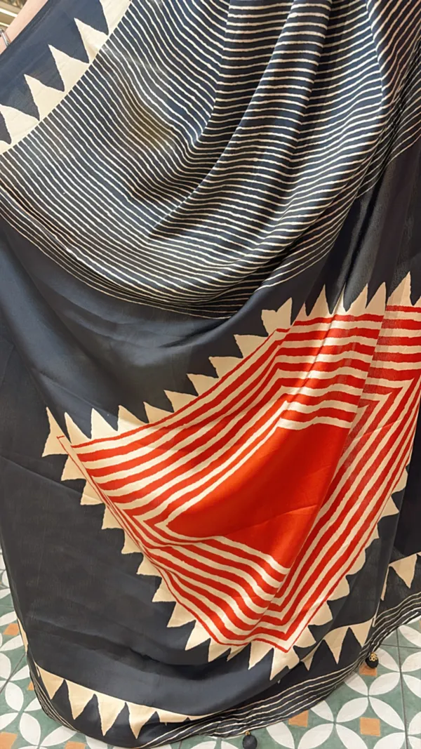 Black_Ajrakh_Gaji_Satin_Crepe_Saree_With_Stripes_|_Unstitched_Blouse_Piece