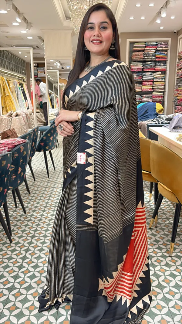 Black_Ajrakh_Gaji_Satin_Crepe_Saree_With_Stripes_|_Unstitched_Blouse_Piece