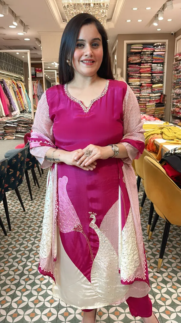 MagentaChinon_Suit_Set_with_Peacock_Motif_Embellishment