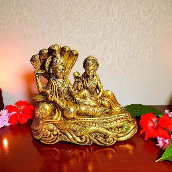Rahadecor_Laxmi_Vishnu_Idol_God_Goddess_Statues_Religious_Deity_Resting_On_Sheshnaag_-_350g_H-10cm,_L-10cm