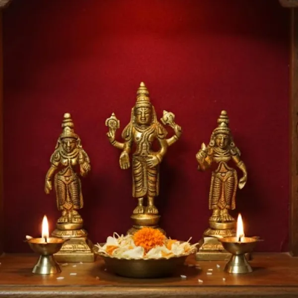 Rahadecor_Brass_Shankh_Chakra_Namah_Idol_Set_-_Pack_of_3_Antique_Standard_Religious_Idols_-_Height_12cm_(4.7in)