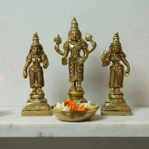 Rahadecor_Brass_Shankh_Chakra_Namah_Idol_Set_-_Pack_of_3_Antique_Standard_Religious_Idols_-_Height_12cm_(4.7in)