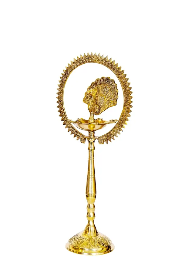 Brass_Peacock_Diya_with_Crown_Kerala_Samai_Kuthu_Vilakku_|_Engraved_Brass_Oil_Lamp_for_Diwali_Puja_Inauguration_Housewarming_Gift_|_30_cm_Height