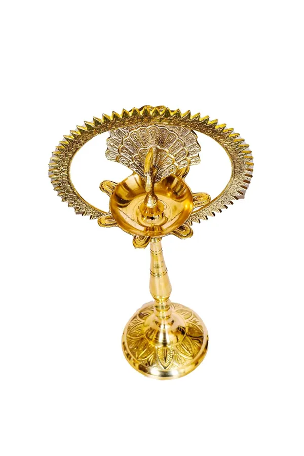 Brass_Peacock_Diya_with_Crown_Kerala_Samai_Kuthu_Vilakku_|_Engraved_Brass_Oil_Lamp_for_Diwali_Puja_Inauguration_Housewarming_Gift_|_30_cm_Height