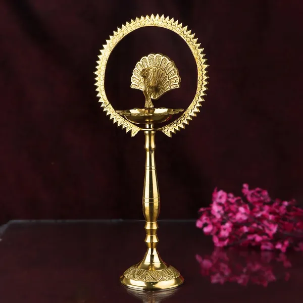 Brass_Peacock_Diya_with_Crown_Kerala_Samai_Kuthu_Vilakku_|_Engraved_Brass_Oil_Lamp_for_Diwali_Puja_Inauguration_Housewarming_Gift_|_30_cm_Height