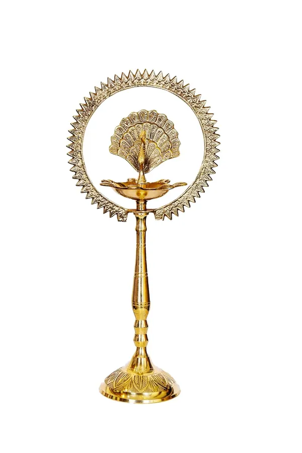 Brass_Peacock_Diya_with_Crown_Kerala_Samai_Kuthu_Vilakku_|_Engraved_Brass_Oil_Lamp_for_Diwali_Puja_Inauguration_Housewarming_Gift_|_30_cm_Height