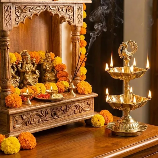 Peacock_Diya_5_Wick_Brass_Oil_Lamp_for_Home_Mandir_|_Peacock_Design_Kuthu_Vilakku_for_Diwali_Decoration_&_Gifting_|_Traditional_Brass_Deepak_|_15.5_cm_Height_240g