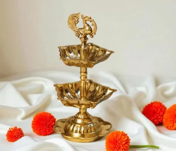 Peacock_Diya_5_Wick_Brass_Oil_Lamp_for_Home_Mandir_|_Peacock_Design_Kuthu_Vilakku_for_Diwali_Decoration_&_Gifting_|_Traditional_Brass_Deepak_|_15.5_cm_Height_240g